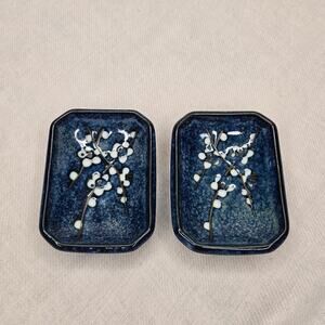 Set of 2 Blue Floral Ceramic Dishes